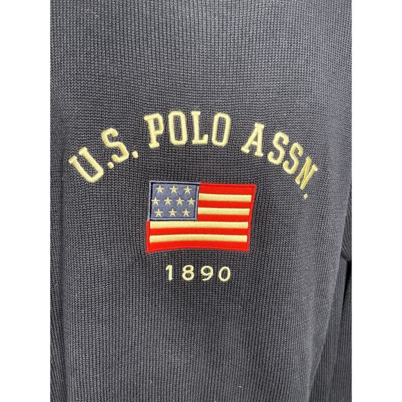 US Polo Assn USA Flag Knit Sweater Pullover Size XL Blue All Cotton Vintage 90s - Picture 2 of 6